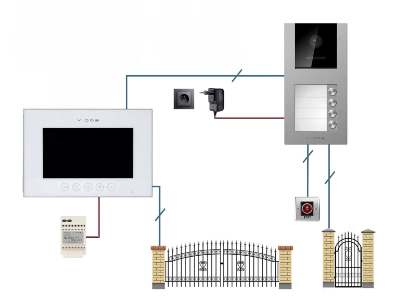 Wideodomofon Wielorodzinny Vidos X 4 Monitory M11W + S11-4 FullHD Podczerwień RFID MicroSD